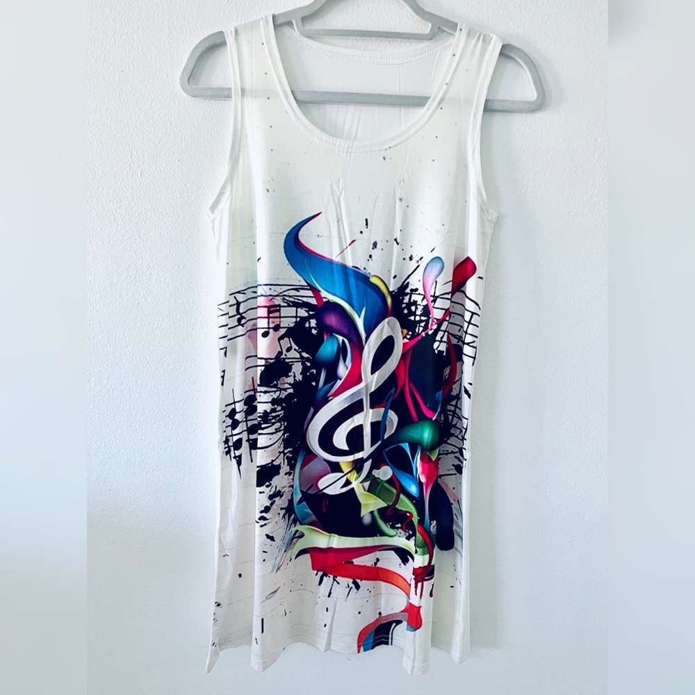 NWT SLEEVELESS CASUAL T-SHIRT A-LINE MINI DRESSES PRINT CREWNECK BEACH TANK